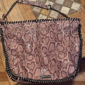 Pink Snake Print Shoulder Bag